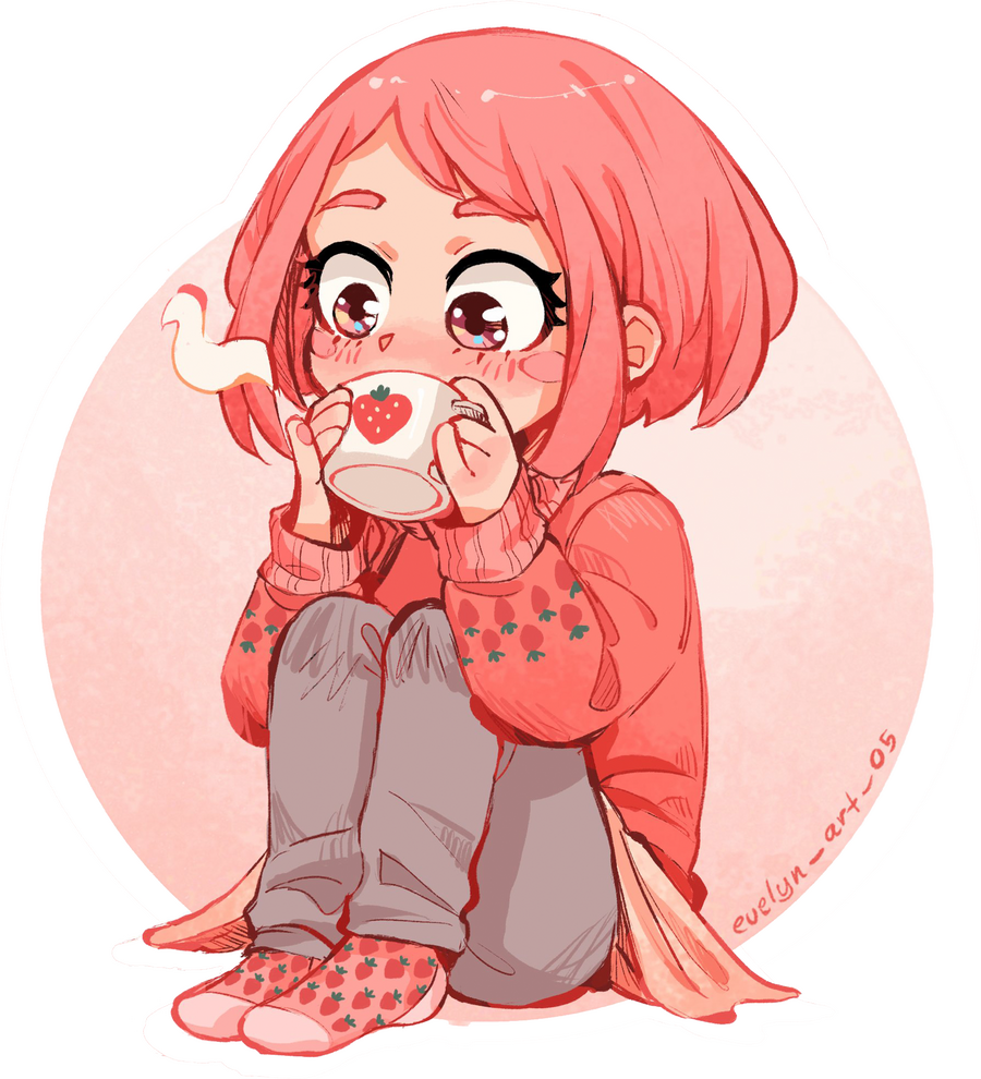 strawberry themed ochako with mug